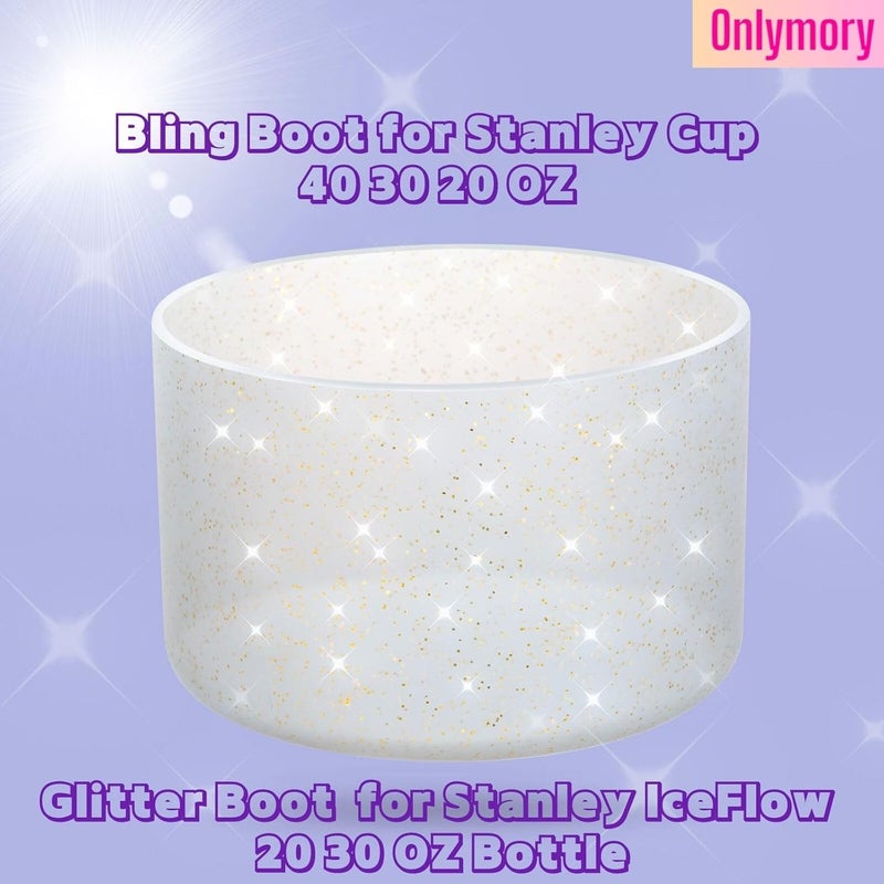 Onlymory Silicone Boot for 30 40 OZ Stanley Cup Accessories, Glitter Boots for Stanley 20OZ 30OZ Tumbler Ice-Flow 16OZ Bottle, Anti-Slip Bling Protector Bottom Cover Sleeve - Image 4